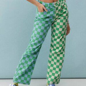 The Ragged Priest UO Exclusive Green & Blue Checkerboard Dad Jeans